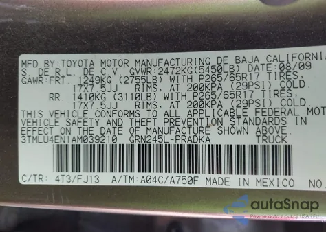 2010 Toyota Tacoma Base V6 from USA, damaged, VIN 3TMLU4EN1AM039210
